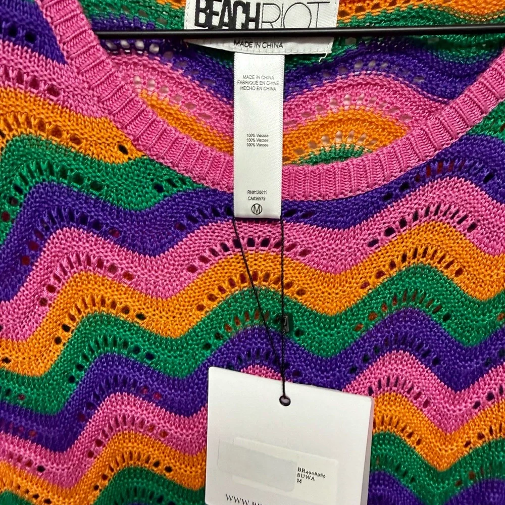 Vintage-Inspired Multicolor Zigzag Knit Pink Green Purple Orange sweater dress - Picture 3 of 4